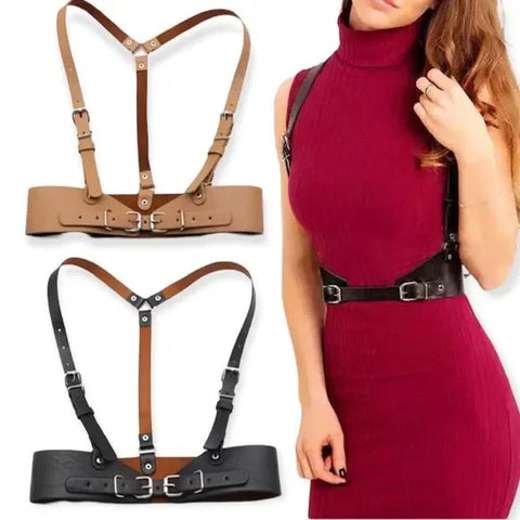 Body Harness Brown Leather Adjustable Suspenders Chest Harness BeltUltimate Tan Adjustable Leather Body Harness Belt - S/M -Wild Time Fashion