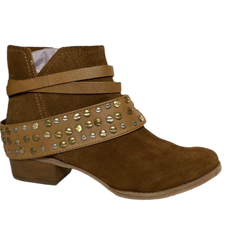 Women's Crimson Heavy Metal Studded Ankle Wrap Leather Ankle Booties - Naughty Monkey - Wild Time Fashion