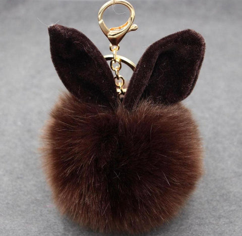 Super soft rabbit brown pom pom keychain, handbag accessory