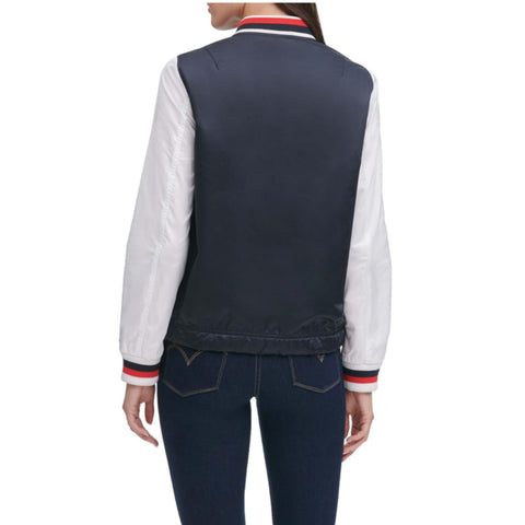 Bomber Jacket Navy White Color Blocked Zip Up Striped Trim Jacket by Levi’s 