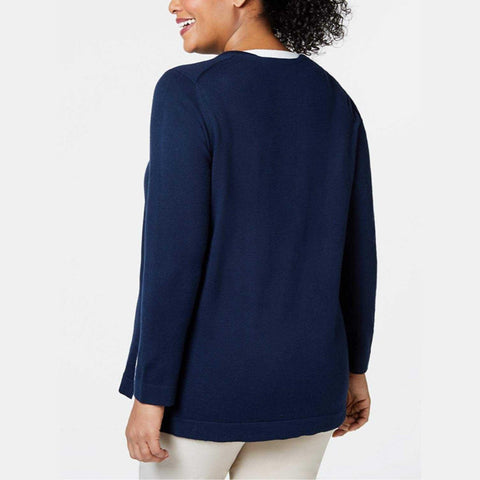 Plus Size  Nautical Blue White Trim Sweater - Wild Time Fashion