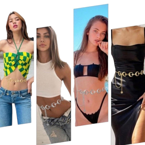 group various styles of wearing the celestial waist chain belts worn at waist and hips