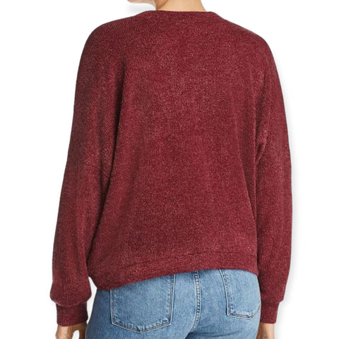 Maroon V Neck Chenille Sweater