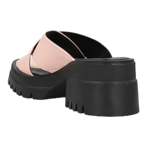 Pink Leather Crisscross Slip On Heel Sandals
