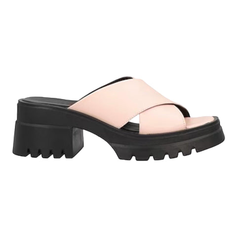 Pink Leather Crisscross Slip On Heel Sandals