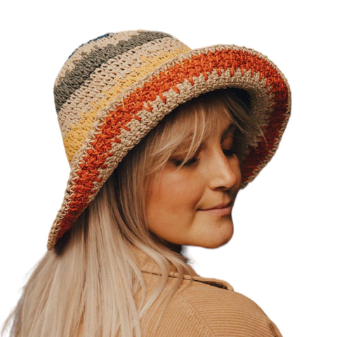 Colorful Crochet Straw Bucket Sun Hat- Wild Time Fashion