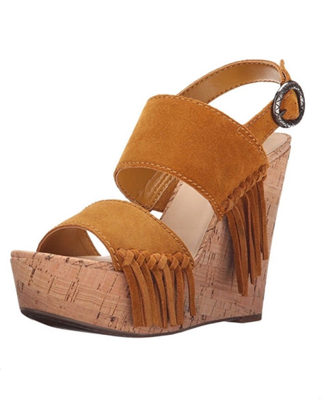 Brown Leather Fringe Wedge Sandals - Wild Time Fashion
