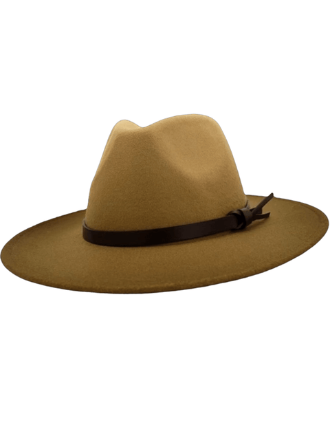 Fedora Hat Brown Toned Wide Brim Dented Crown Leather Hat Ban