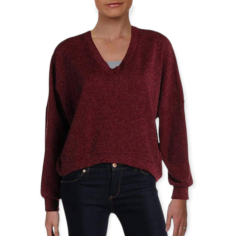 Maroon V Neck Chenille Sweater
