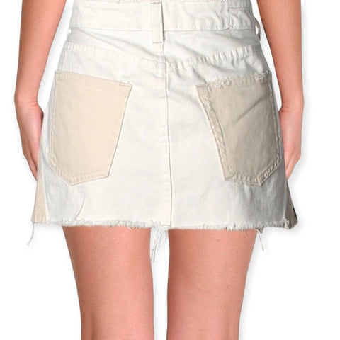 Low Rise Patchwork Button Down Front Back Pockets  Denim Mini Skirt - Wild Time Fashion