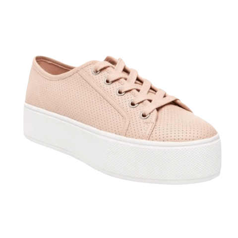 Women's Future Pink Perforated Leather Lace Up White Platform Sneakers - Size 10- Steve Madden