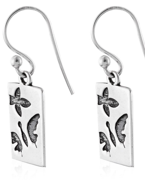 Sterling Silver Earrings Butterfly Stamped Dainty Hanging EarringsStamped Butterfly Sterling Silver Earrings