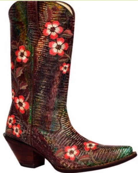 Embroidered Floral Leather Cowboy Boots – Western Durango Style