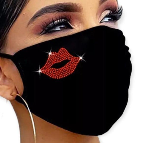 Sparkling Red Lips Black Face Mask
