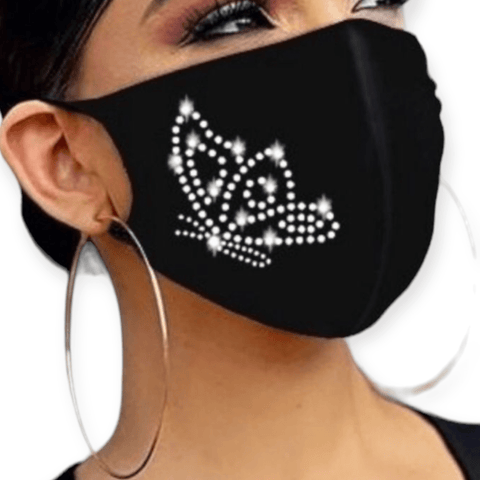 Black Sparkling Studded Butterfly Face Mask