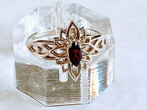 Marquise Red Garnet Gemstone Ring Size 7 - USA Handmade