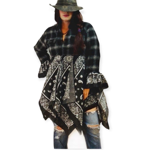 Flannel Boho-Hippie Kimono Duster Jacket