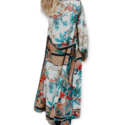 Elegant Colorful Floral Kimono Robe - Wild Time Fashion
