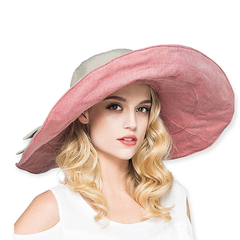 Reversible Cotton Foldable Big Bow Sweet Summer Shade Panama Hat - 7.5 - Wild Time Fashion
