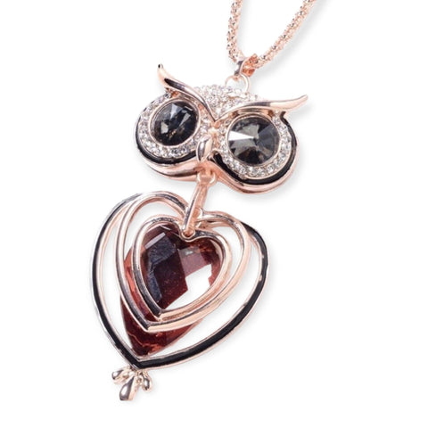 Large Open Heart Owl Necklace