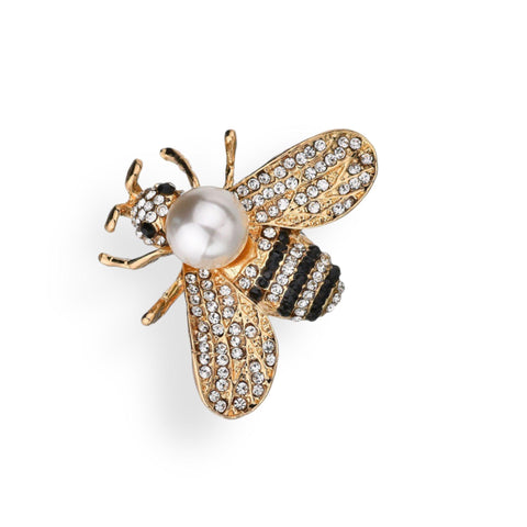 Elegant Glittery Pearl Honeybee Brooch - Wild Time Fashion
