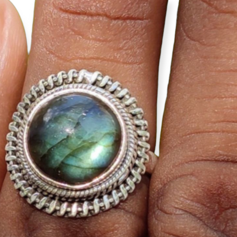 Silver Braided Round Labradorite Ring- Wild Time Fashion