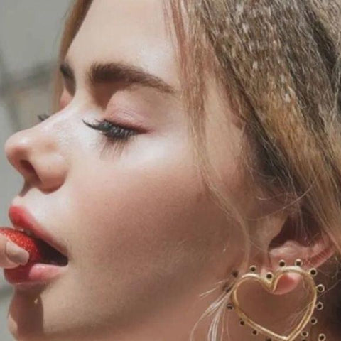 Gold Open Hearts Black Dots Earrings