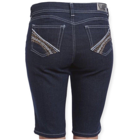 Women's Jean Shorts Embroidery Rhinestone Embellished Back Pockets Shorts - Juniors 7/8