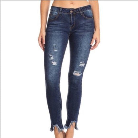 Mid Rise Distressed Skinny Ankle Jeans