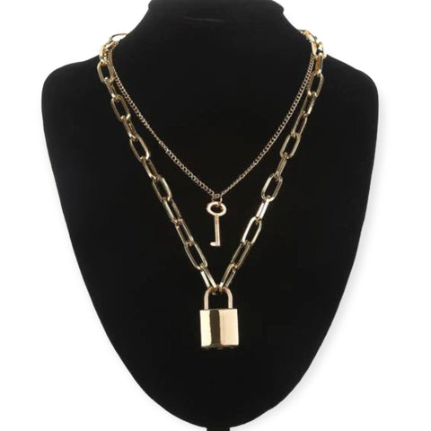 Gold Chunky Choker Lock & Key Layering Necklace - Wild Time Fashion