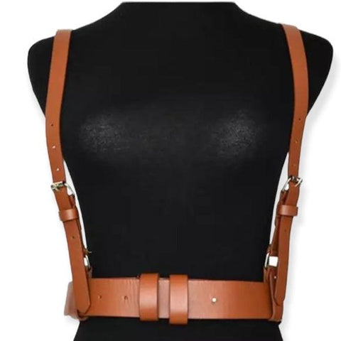 Brown Leather Body Harness Belt - Small to Large