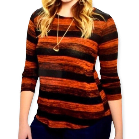  Round Neck Long Sleeve Gradient Stripe Lightweight Knit Sweater Shirt Plus Size 