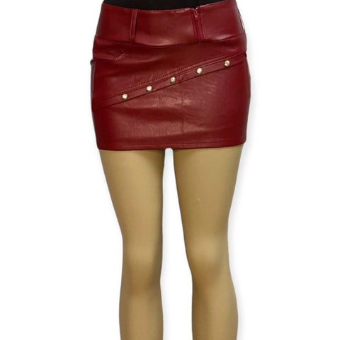 Women's Encore low-rise leather mini skirt bodycon fitted -M/L - Wild Time Fashion
