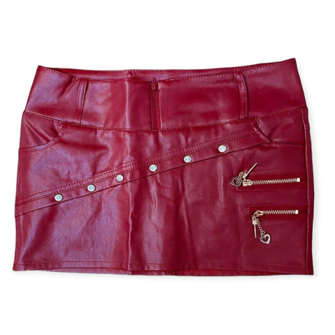 Women's Encore low-rise leather mini skirt bodycon fitted -M/L - Wild Time Fashion