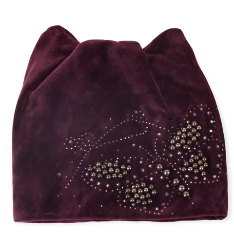 Velour Butterfly Beaded Thick Winter Beanies