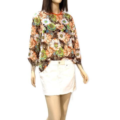 Women's Round Neck Long Sleeve Colorful Floral Mesh Blouse Plus Size - Wild Time Fashion