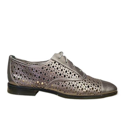 Women's Metallic Wing Tip Loafer, Laser  Cut-out Lace Up Oxfords Short Block Heel 8.5 Micheal Kors