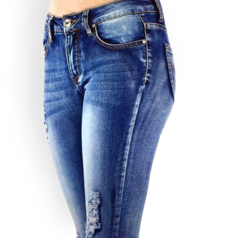 Women's Mid Rise Distressed Denim Skinny Jeans