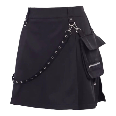 Women's Black Mini Skirt Silver Hardware with Clip-On Mini Bag Strap - Plus Size 1 XL