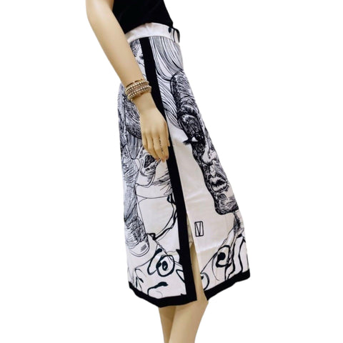 Women's High Waisted White Black Self Reflection Pencil Midi Skirt - Wild Time Fashion