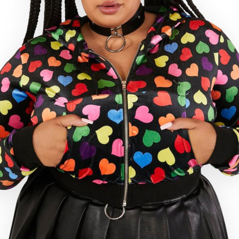 Dolls Kill Rainbow Hearts Cropped Jacket