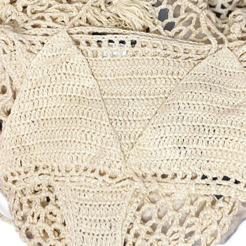 Women's Tan Crochet Beach Top, Bottoms, Sarong Attire - Large - Wild Time Fashion