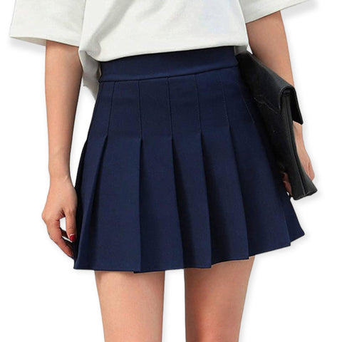 Chic Navy Pleated Skater Mini Skirt