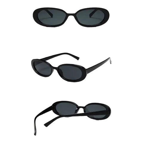Women's Black Retro Chic Oval Sunglasses Gray Lens Shades - Wild Time Fashion
