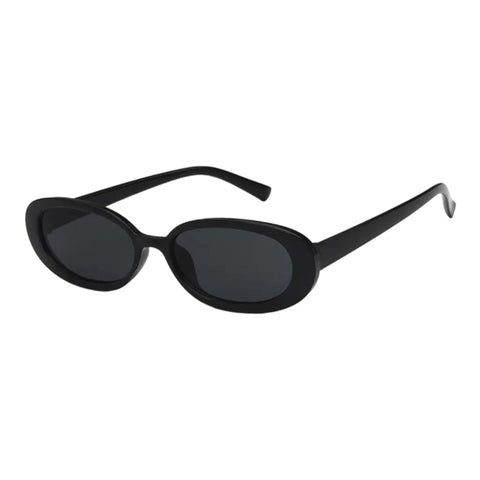 Women's Black Retro Chic Oval Sunglasses Gray Lens Shades - Wild Time Fashion