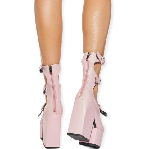Pastel Pink Ankle Straps Heel Platform Boots - Size 9 - Wild Time Fashion