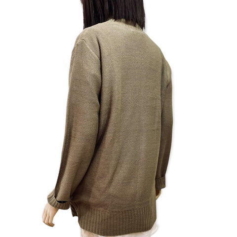 Open Front Pockets Rib Knit Trim Mid Length Cardigan Plus Size 1XL - Wild Time Fashion