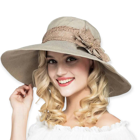 Women's Wide Brim Summer Sun Panama Hat - 7.5" - Wild Time Fashion