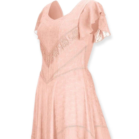 Women's Pink Short Sleeve Elegant Maxi Dress, Embroidered, Festival, Renaissance, Elegant Full Length Dress- Wild Time Fashion