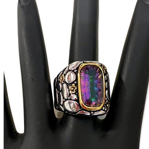Rainbow Mystic Topaz Sterling Silver Statement Ring Size 8.5